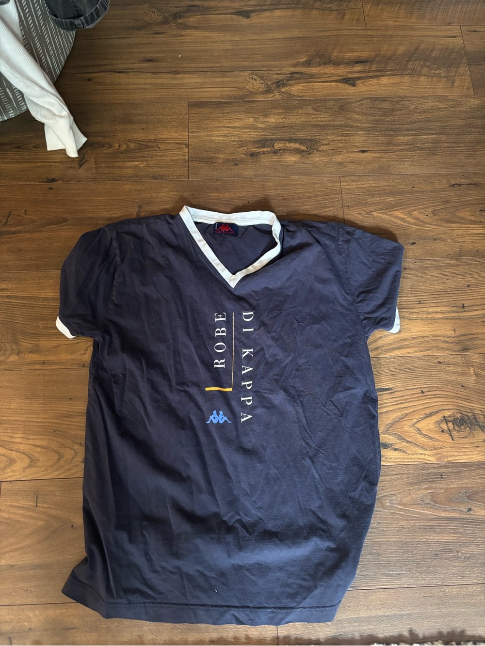 Kappa Navy Short Sleeve V-Neck Tee with White Trim and Yellow Accent